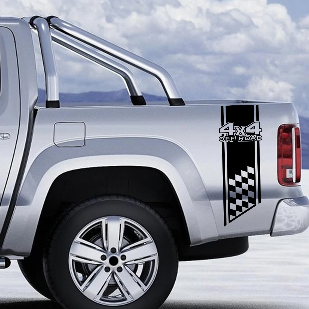 4x4 Off Road Racing Checkered Graphic Stickers Pickup Truck Trunk Side Vinyl Decals Offroad Pickup Exterior Decoration Sticker