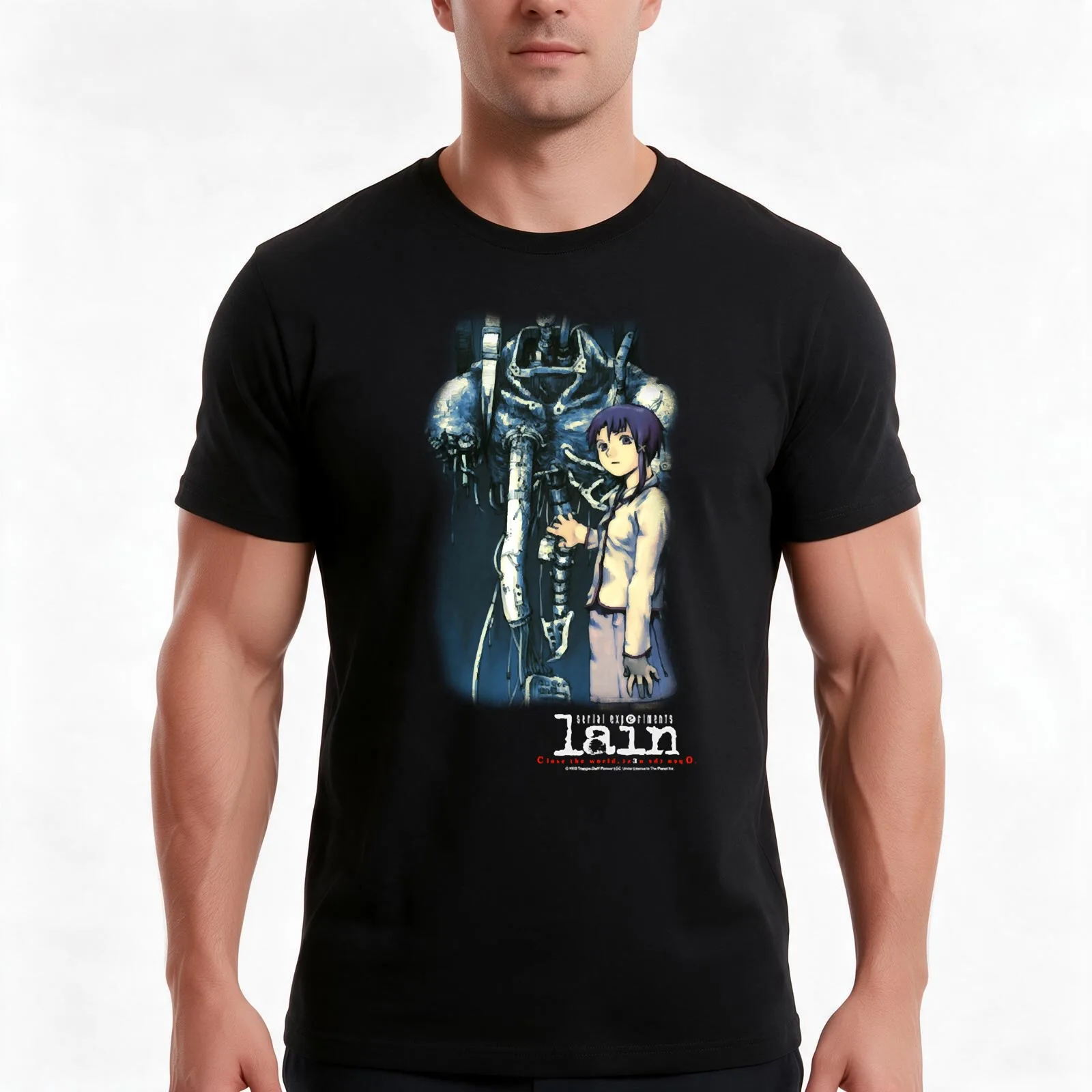 Serial Experiments Lain Mech T-Shirt, Summer Casual Cotton Tee, Oversized Streetwear Tops, Vintage Graphic Print, 100% Cotton