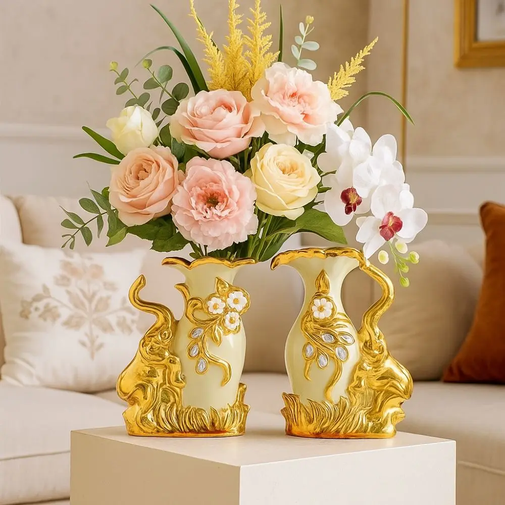 

Flower Holder Modern Elephant Vase European Style Decorative Ceramic Gold Vase Luxury Flower Container Home Decoration