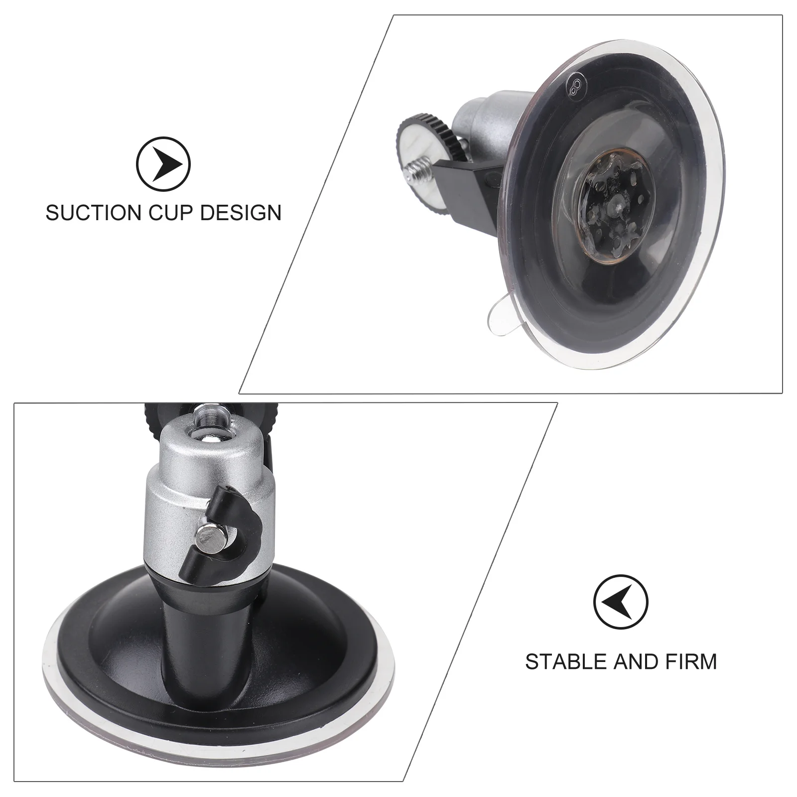 

Mini Car Camera Bracket Portable Camcorder Tripod Holder Suction Cup Lock Knob Dashboard Windshield Mount 360 Rotation Silver