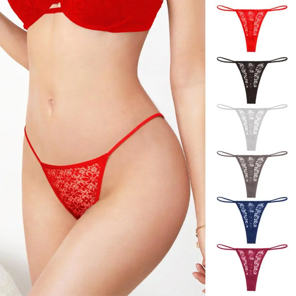 

Women's Panties Lace Seamless sexy low waist thong women hot sale lace comfortable elastic t pants Flowers Embroidery T Pants