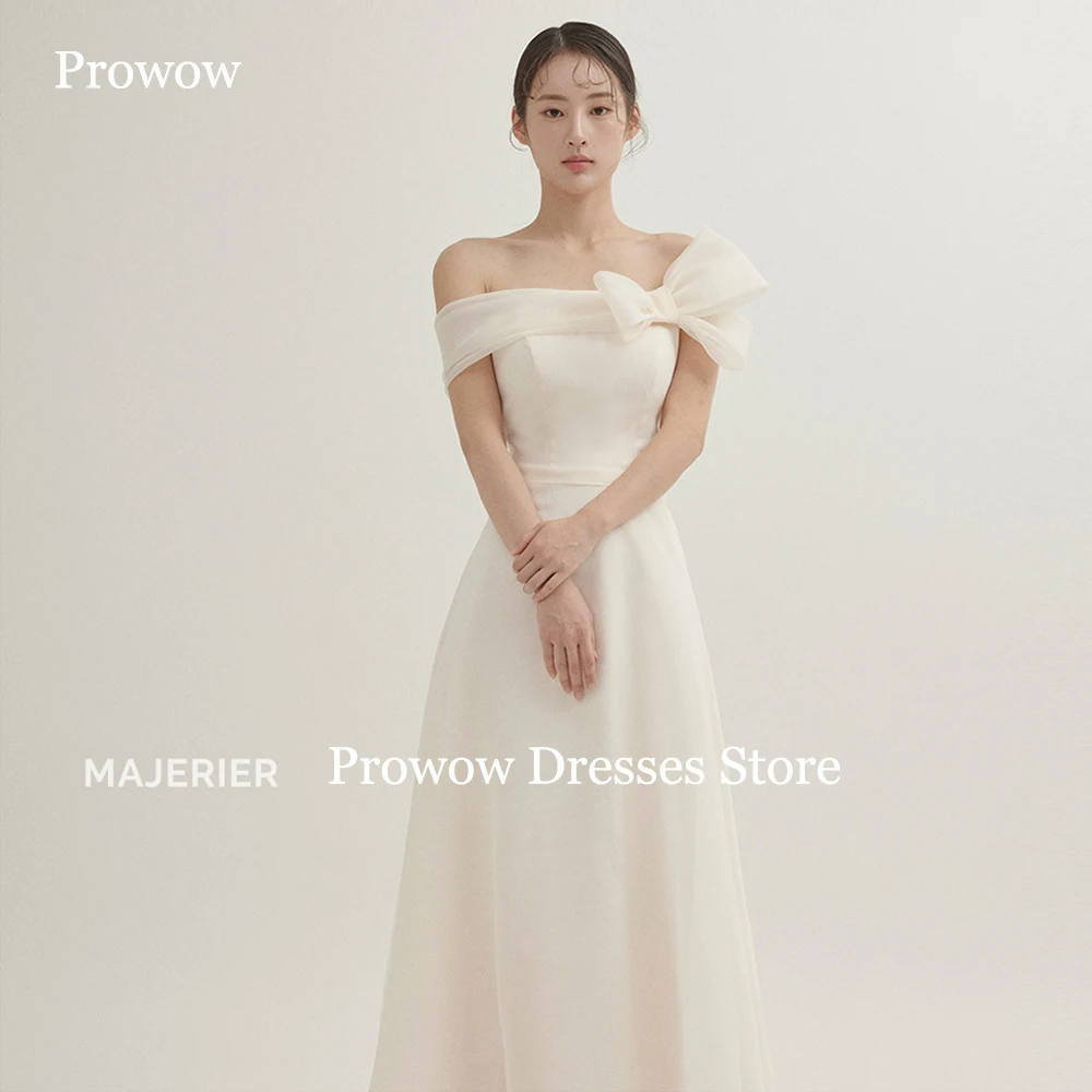 Prowow simples uma linha vestidos de casamento coreia photoshoot sem alças até o chão vestidos de noiva com bolero plissados arco personalizado