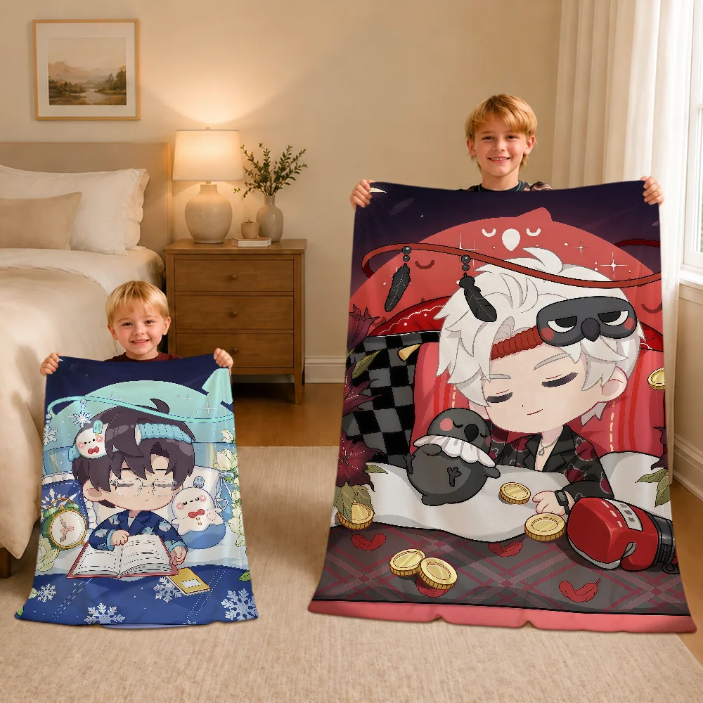 Kawaii Chibi Art Sleep Love And Deepspace Warm Soft Plush Blanket For Sofa Living Room Nap Home Bedroom Gift Flannel Pet Hogar