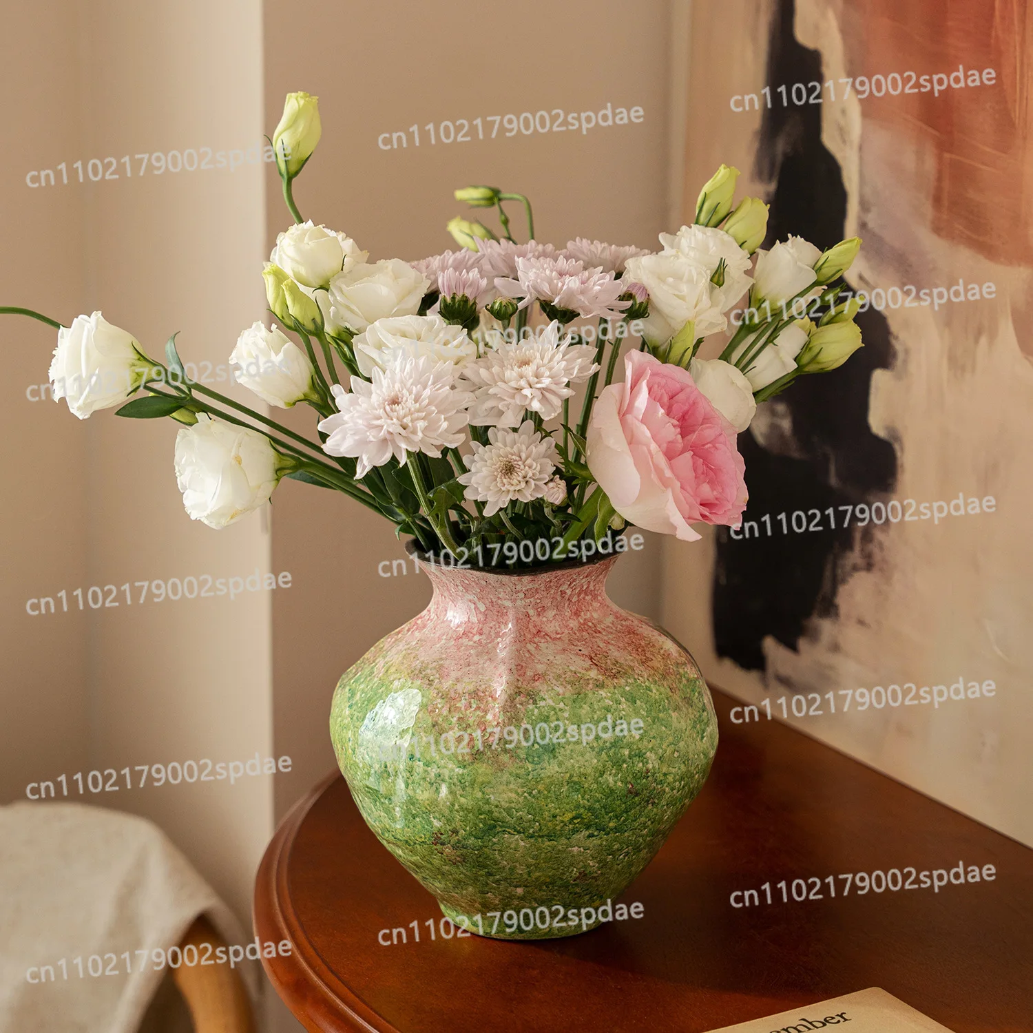 Ceramic vase ornament, flower arrangement in living room, high-end French antique art, dining table decoration, American country