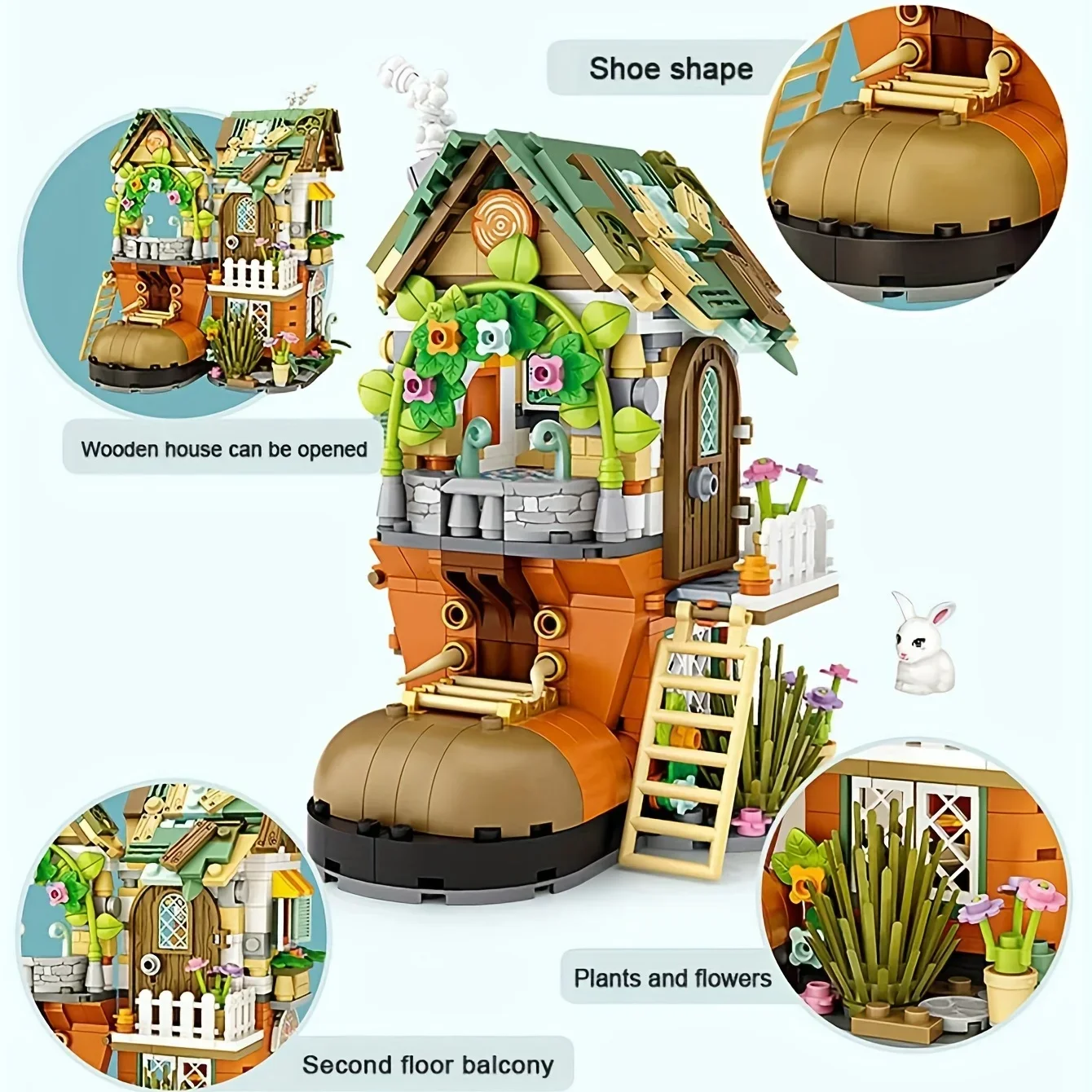 Architecture Forest Dwarf Hut Shoe House Ladder Garden Mini Building Blocks Toy For Teenager, Christmas Gift