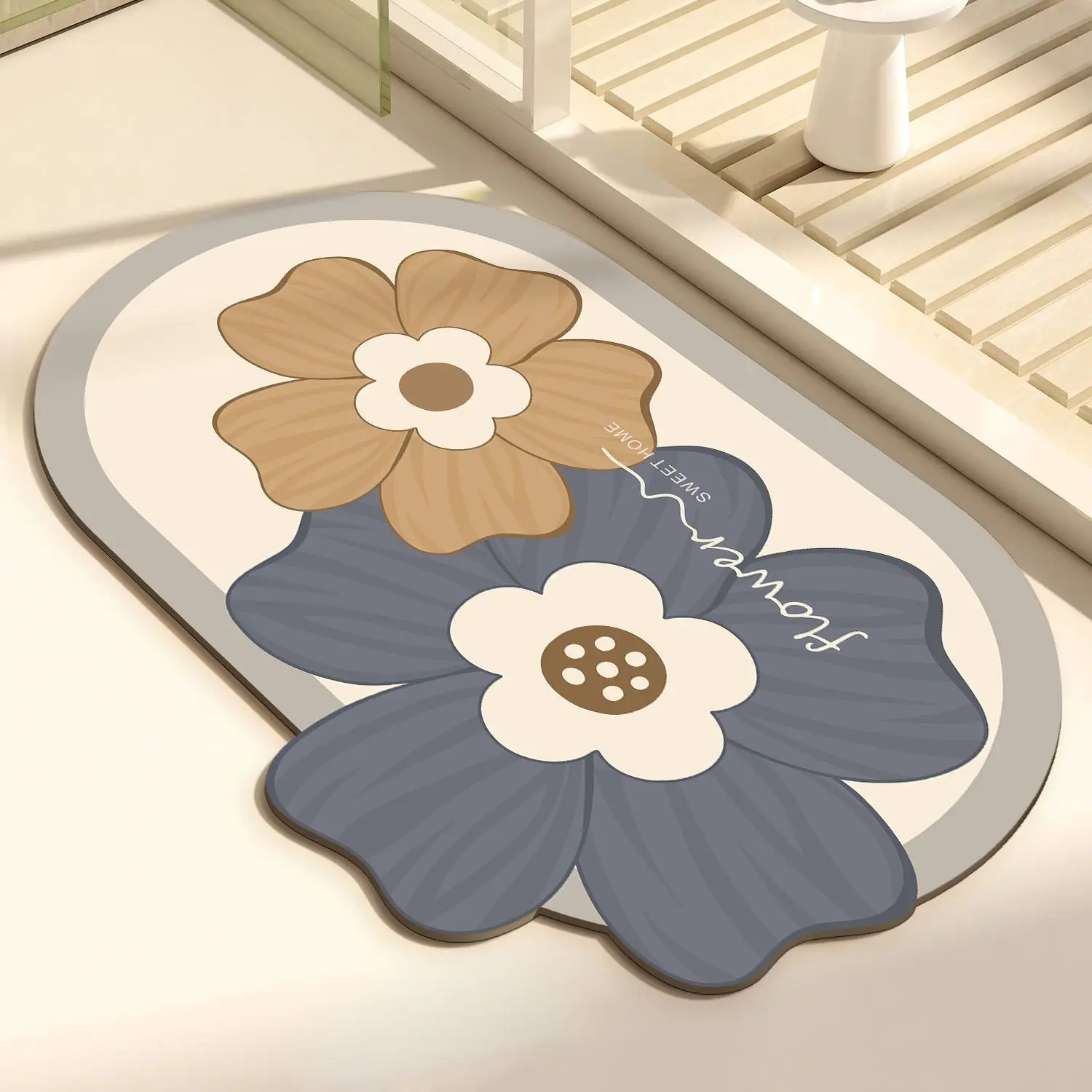 

Japanese Style Diatomaceous Ooze Absorbent Pad Quick Drying Soft Pad Bathroom Door Mat Non Slip Carpet Smooth Easy To Maintain