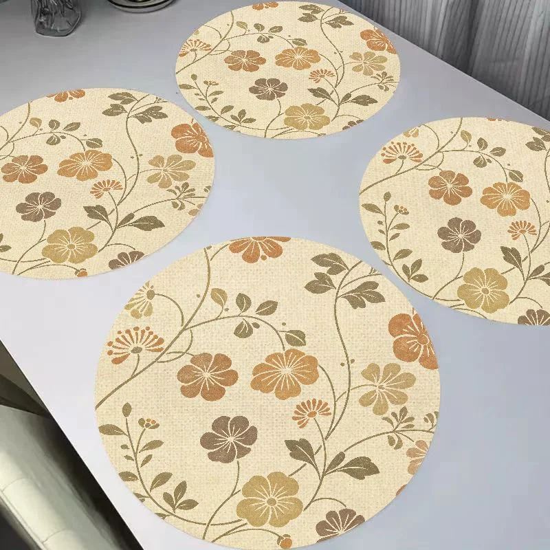 VIKAMA Neutral Cream Retro Branch Leaf Placemat, Stain Resistant Easy Clean Cottage Pad