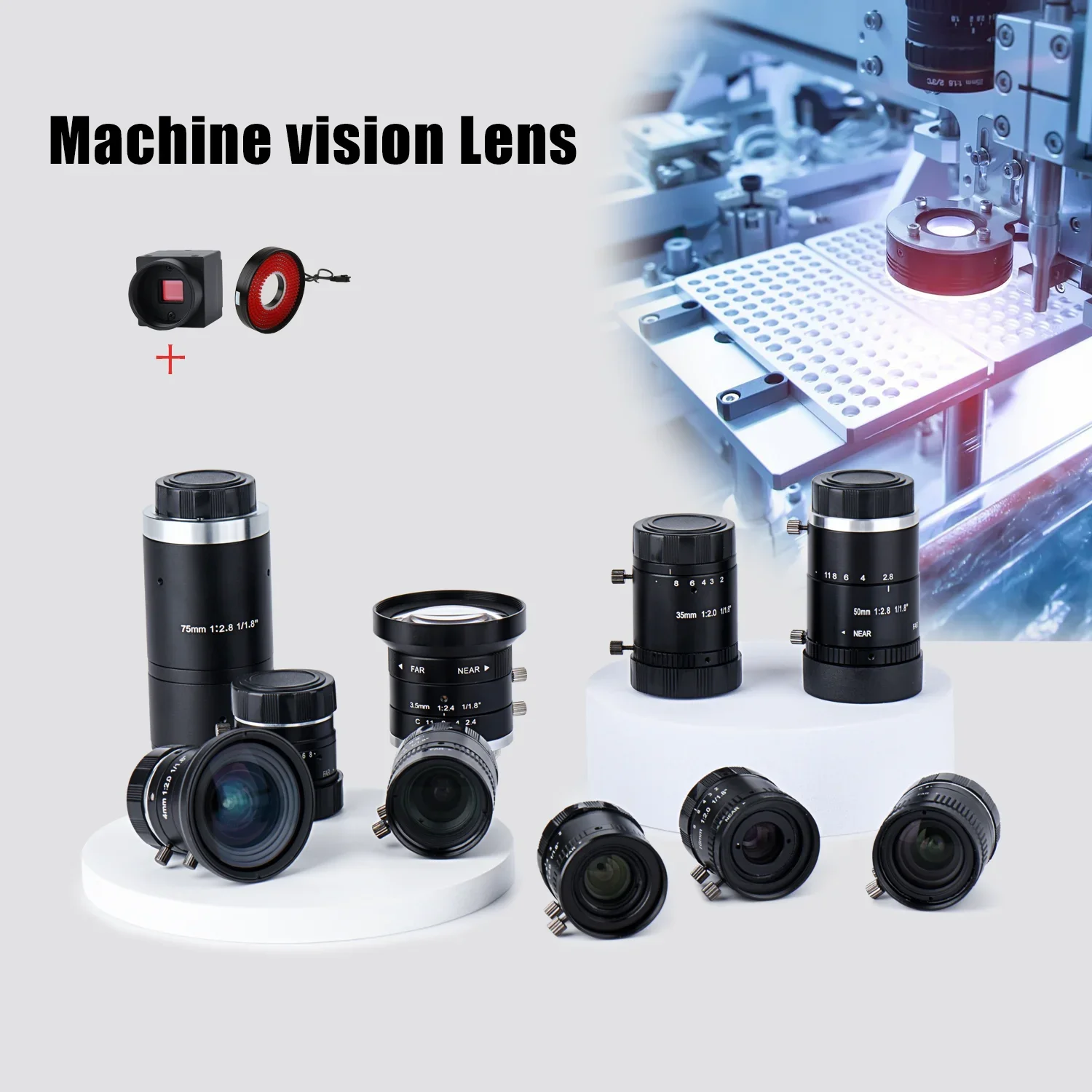 Lensa Fokus Motor 1.1'' Rentang Fokus Luas Kontrol Kualitas Gambar Lensa FA untuk Kamera CMOS Industri