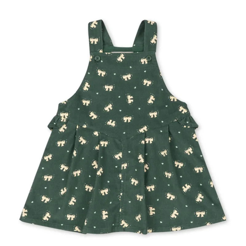 ملابس أطفال جديدة لخريف وشتاء 25 من KS معطف قطني على شكل قطة باللون الأخضر الداكن فستان الكرز