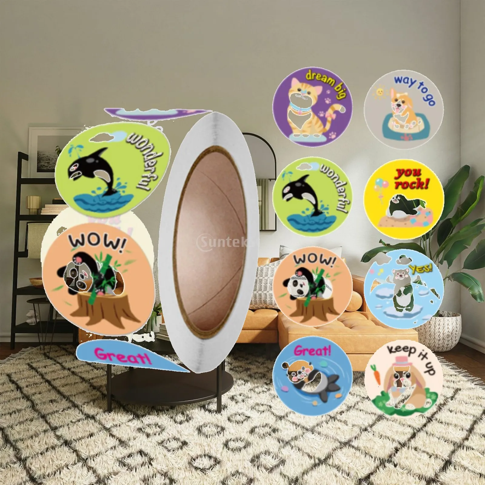 500Pcs Round Animal Stickers Reward Stickers Cute 1'' Removable Peel Stick Decoration Stickers for School Party Supplies