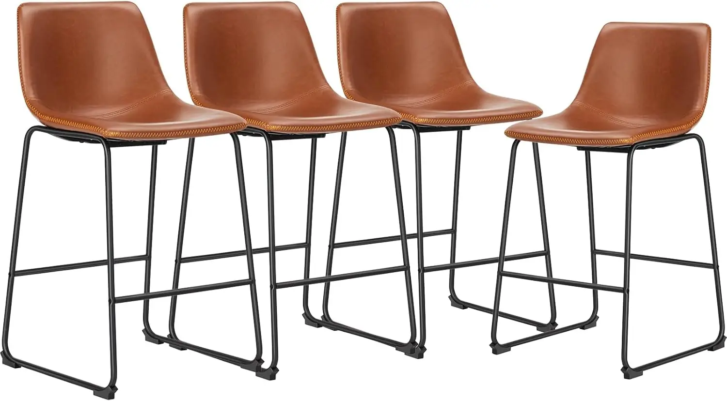 26 Inch Counter Height Bar Stools Set of 4, Modern Faux Leather High Barstools with Back and Metal Leg, Bar Chairs for Kitchen l