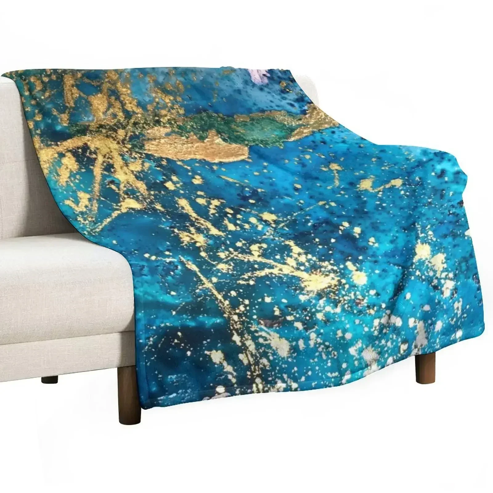 

Bright gold and turquoise abstract Throw Blanket Modern Design Soft Blanket for Home Decor
