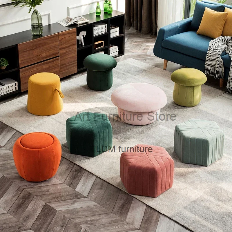 Nordic Minimalism Low Round Macaron Stool Home Shoes Stool Creative Color Children's Stool Geometric Shape Mushroom Stool