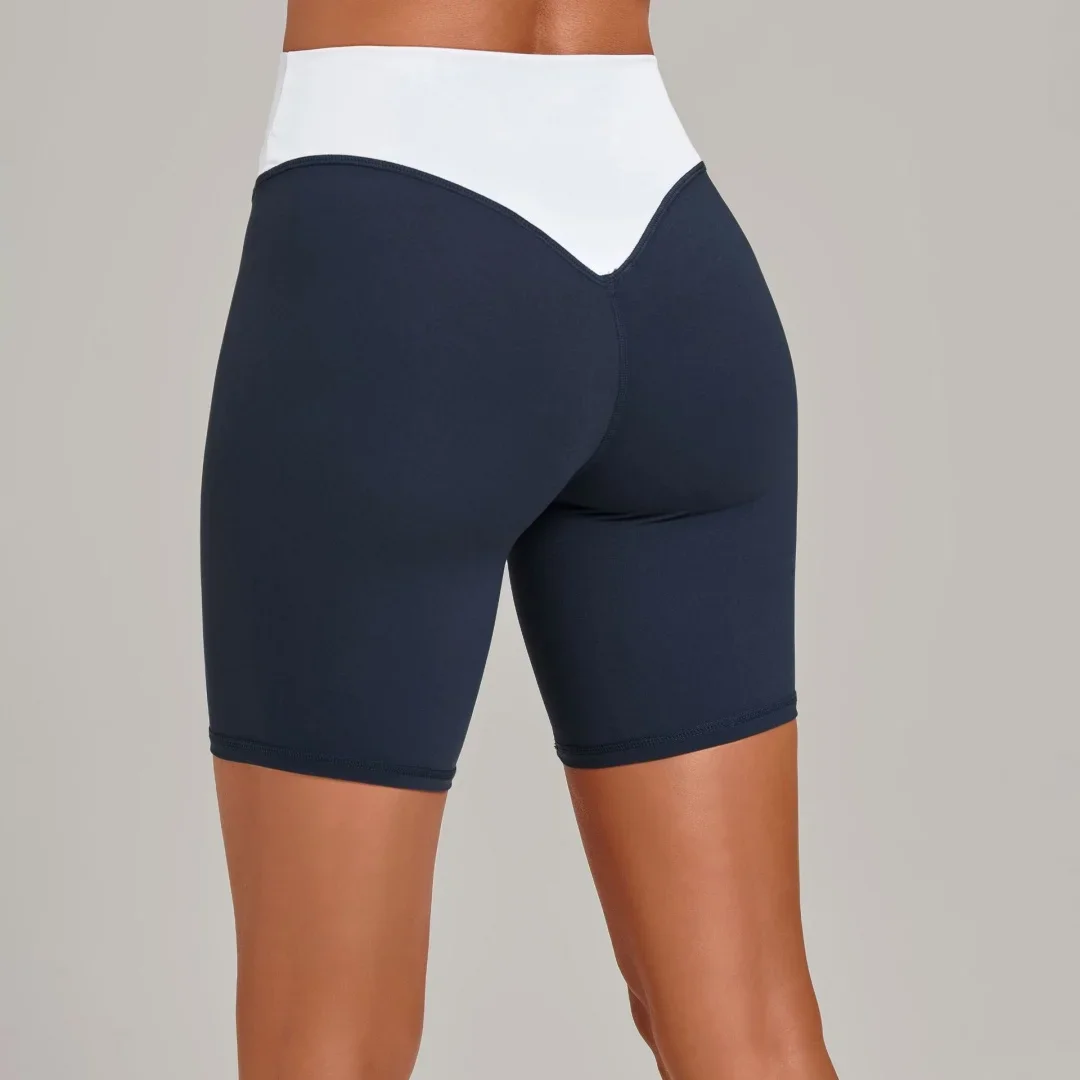 Women's Yoga Shorts High Waist Hip Lift Contrasting Color Splicing Fitness Shorts Running Workout Gym Yoga Sports Shorts
