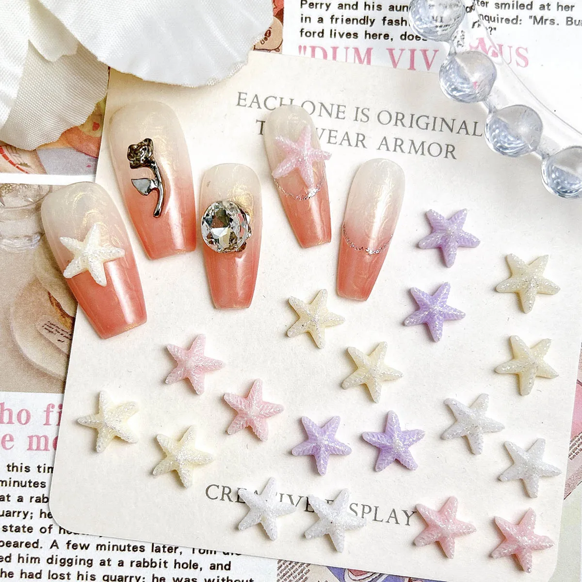60PCS Dreamy Luminous Sweet Starfish Nail Charms 3D Solid Color Fine Glitter Star Resin Nail Art Decorations for DIY Nails Parts