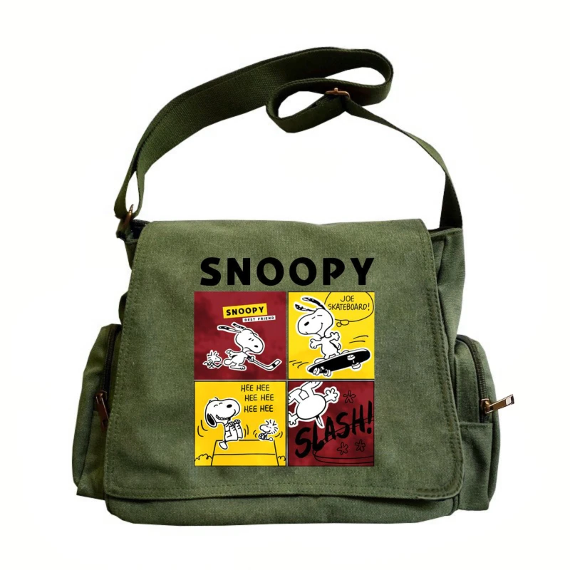 

Vintage Snoopy Women's Canvas Bag Multiple Pockets Crossbody Shoulder Bag With Snoopy Print Unisex Flap Messenger Bag Travel