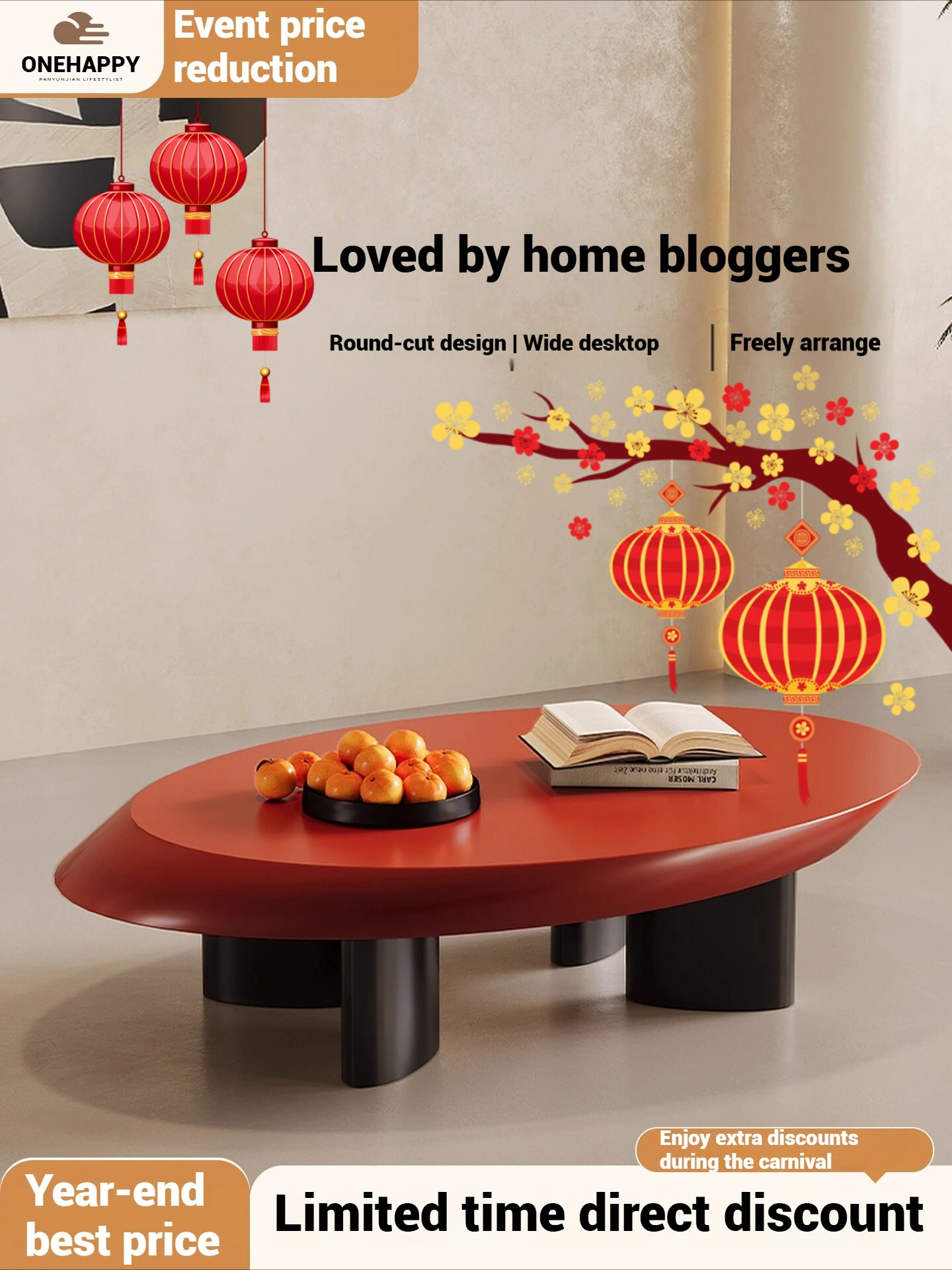 

2025 new oval coffee table, suitable for living room, small apartment, simple modern design, red small table, home style