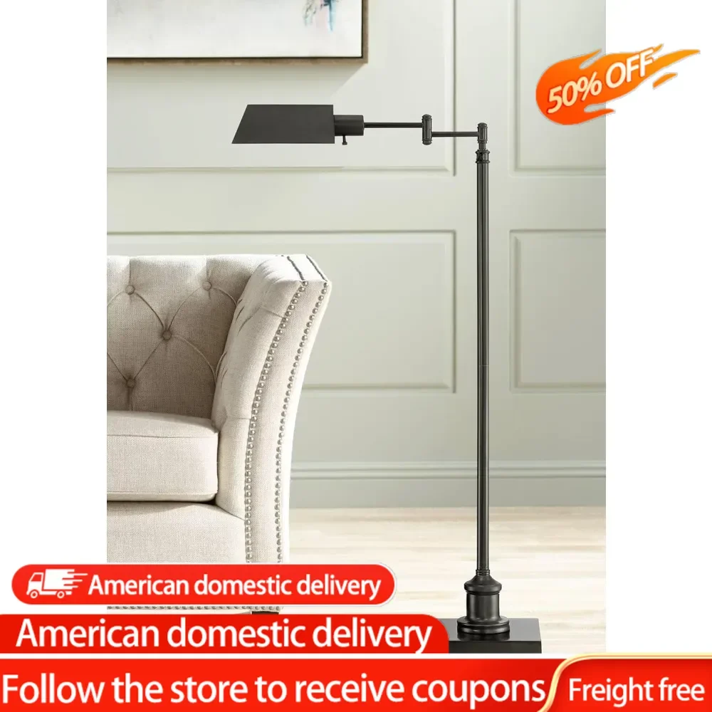 Jenson Traditional Adjustable Pharmacy Floor Lamp Standing Base Swing Arm 54" Tall Dark Bronze Metal Bright Downward Light