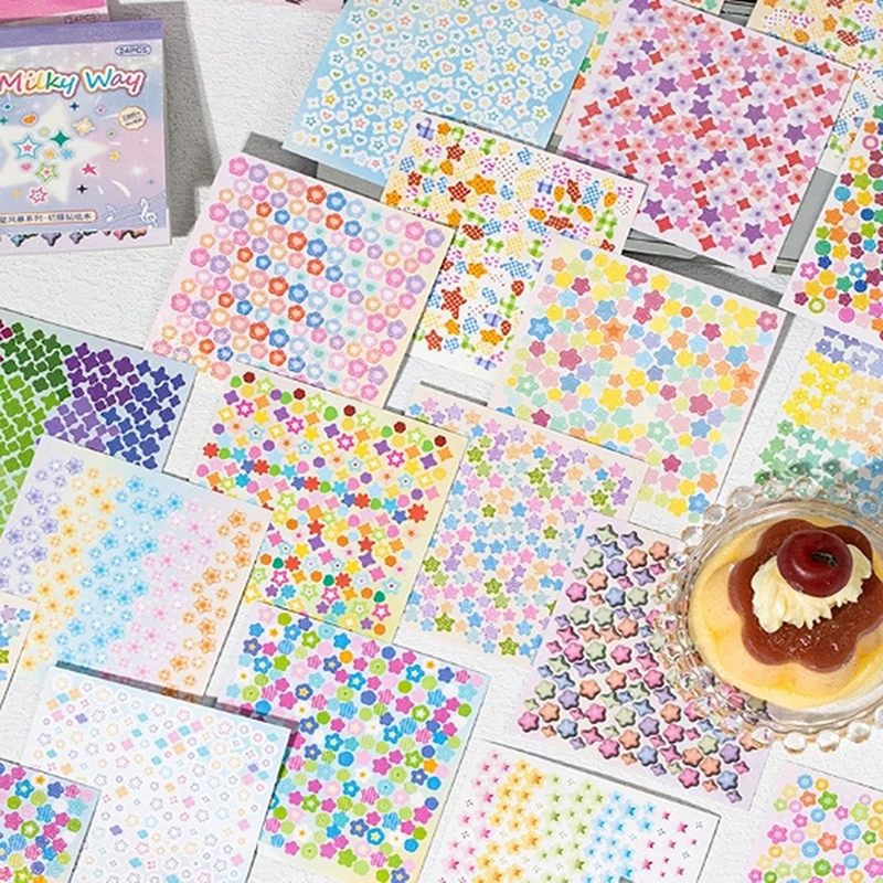【3CS99】24 hojas/bolsa Material creativo manual álbum de recortes DIY calendario Decoraton Star Storm Mini decoración película cortada libro de pegatinas