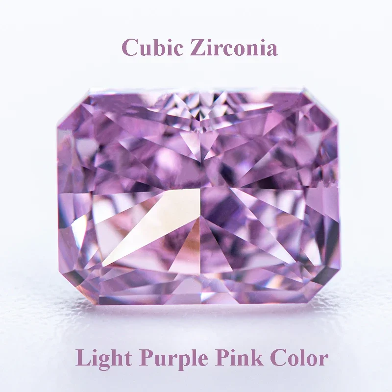 Cubic Zirconia บดน้ําแข็งตัดสีม่วงสีชมพูรูปสี่เหลี่ยมผืนผ้า Charms สําหรับเครื่องประดับ DIY ทําวัสดุไม่มีใบรับรอง