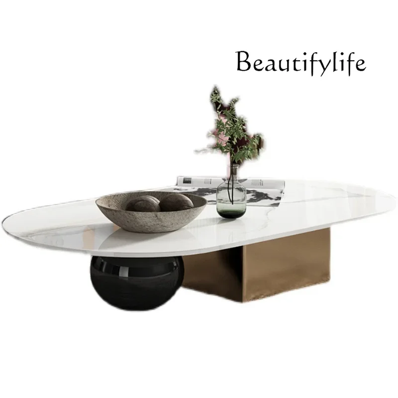 

New Stone Plate Special-Shaped Coffee Table Oval Light Luxury Post-Modern Stainless Steel Tea Table Italian Designer Model Room