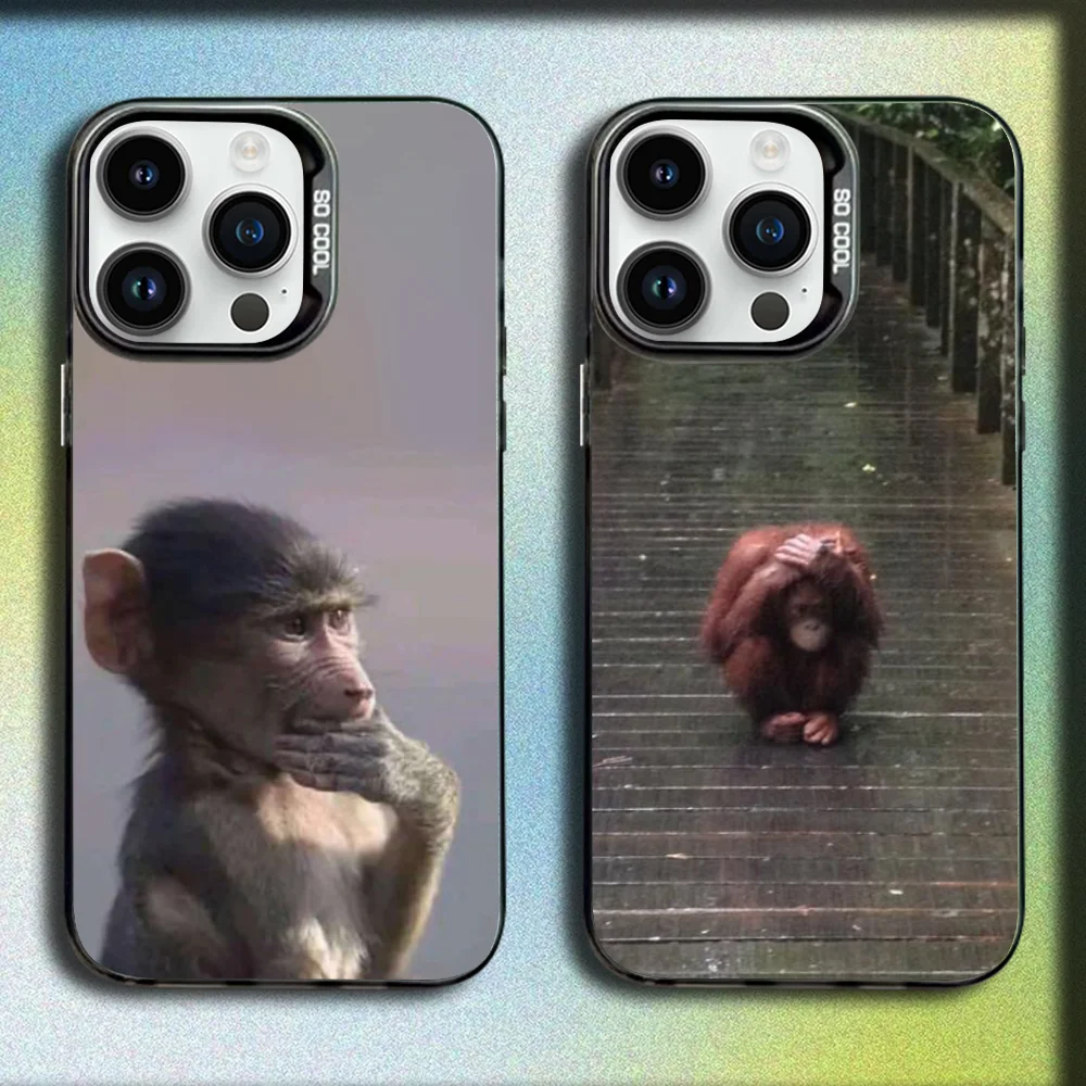 

Music Monkey Funny Phone Case For iPhone 16,15,14,13,12,11,Mini,Pro,SE,MAX Gray Matte Silicone Black Cover