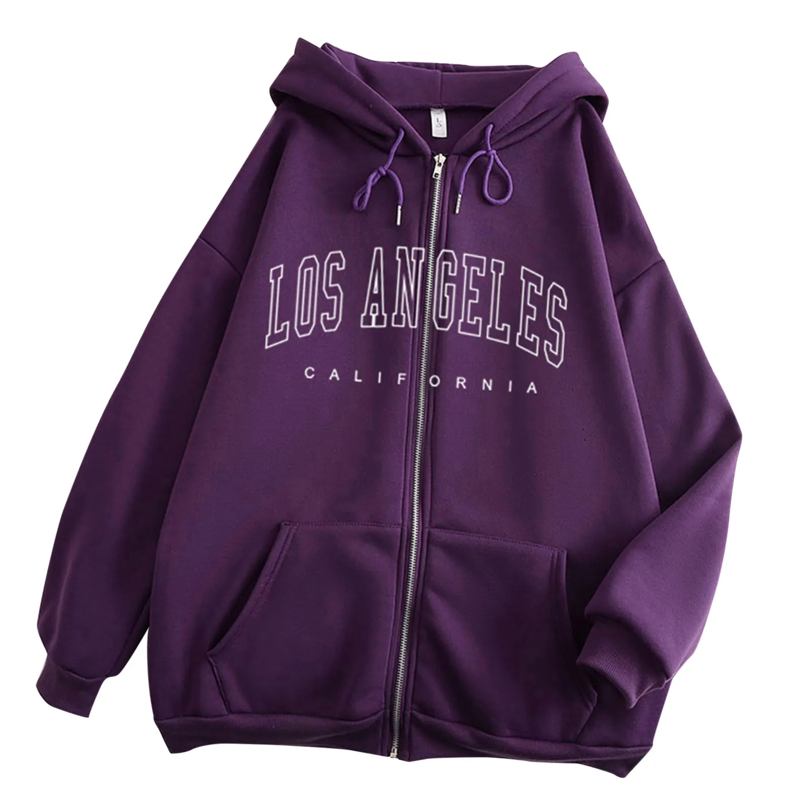 Oversize Zip Up Hoodie Jacket Womens Los Angeles Letters Print Hoodie Zipper Sweatshirts Harajuku Vintage Coats Harajuku Hoodies