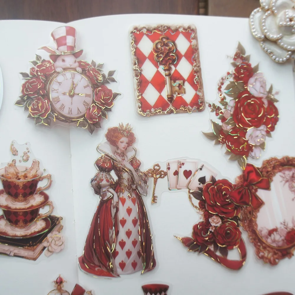 15 قطعة خط الذهب خرافة أليس قصة الشطرنج موضوع بولي كلوريد الفينيل ملصق هدية علامة الديكور سكرابوكينغ ملصق يدوي الصنع