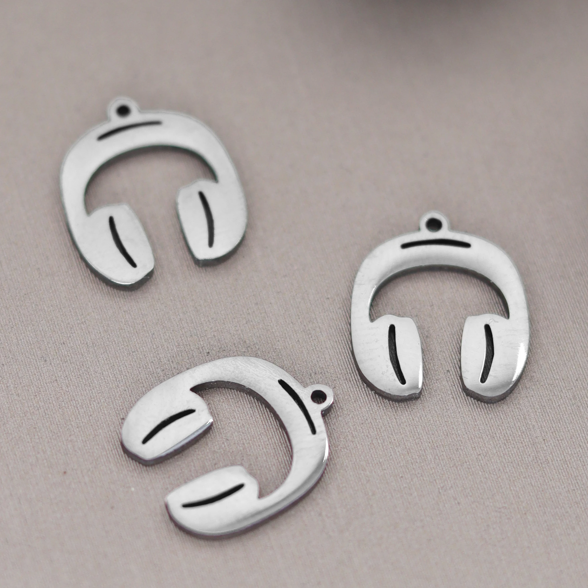 3pcs Stainless Steel Musical Headset Headphones Charms Pendant Diy Findings For Jewelry Making Supplies