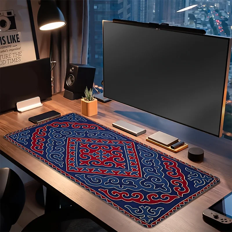 Rubber Mouse Pad with Exotic Geometric Bohemian Pattern  Base, Rectangular Desk Pad for PC and Gaming - Office and Home Desktop