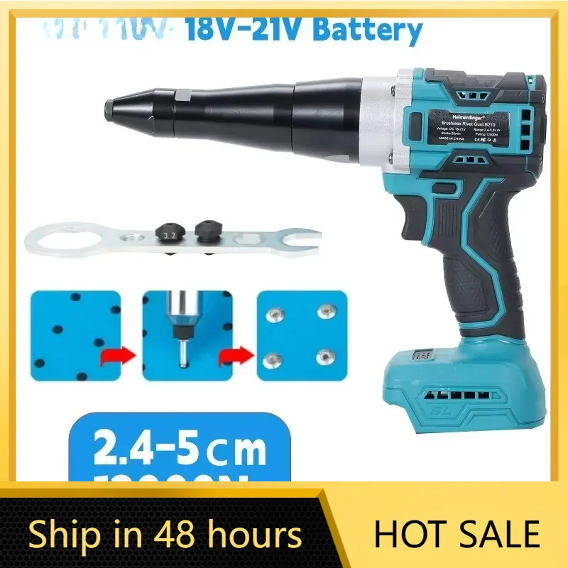 Heimerdinger Brushless Rivet Cordless, 2.4-5.0cm Range, 12000N Pulling Force, Forward/Reverse, Multi-Hole Cooling,No