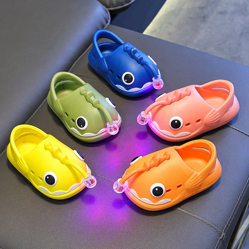 Summer LED Children Slippers Boys Girls Luminous Fashion Hole Shoe Soft Sole Comfort Baby Sandal Cartoon EVA Non-slip Kid Slides