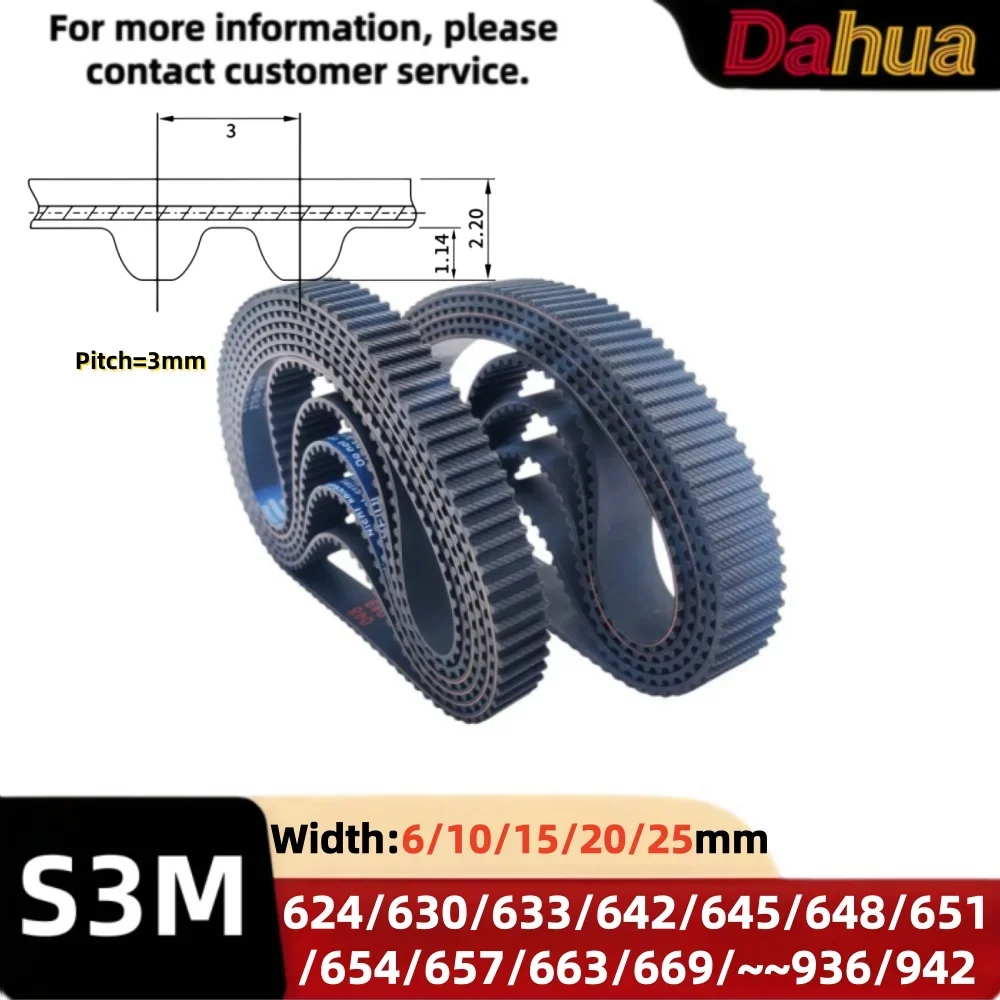S3M Timing Belt 624/630~927/936/942mm Width 6/10/12/15/20/25mm Rubber Closed Loop timing Belt 3mm Pitch for 3D Printer CNC Parts