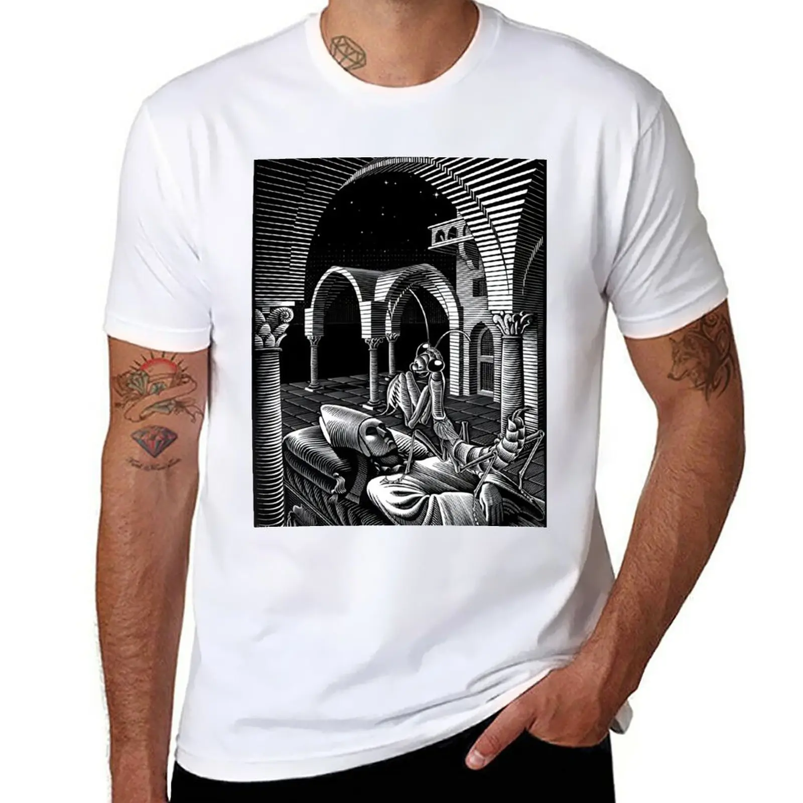 New M.C. Escher - Dream T-Shirt funny t shirts Short sleeve blank t shirts black t-shirts for men