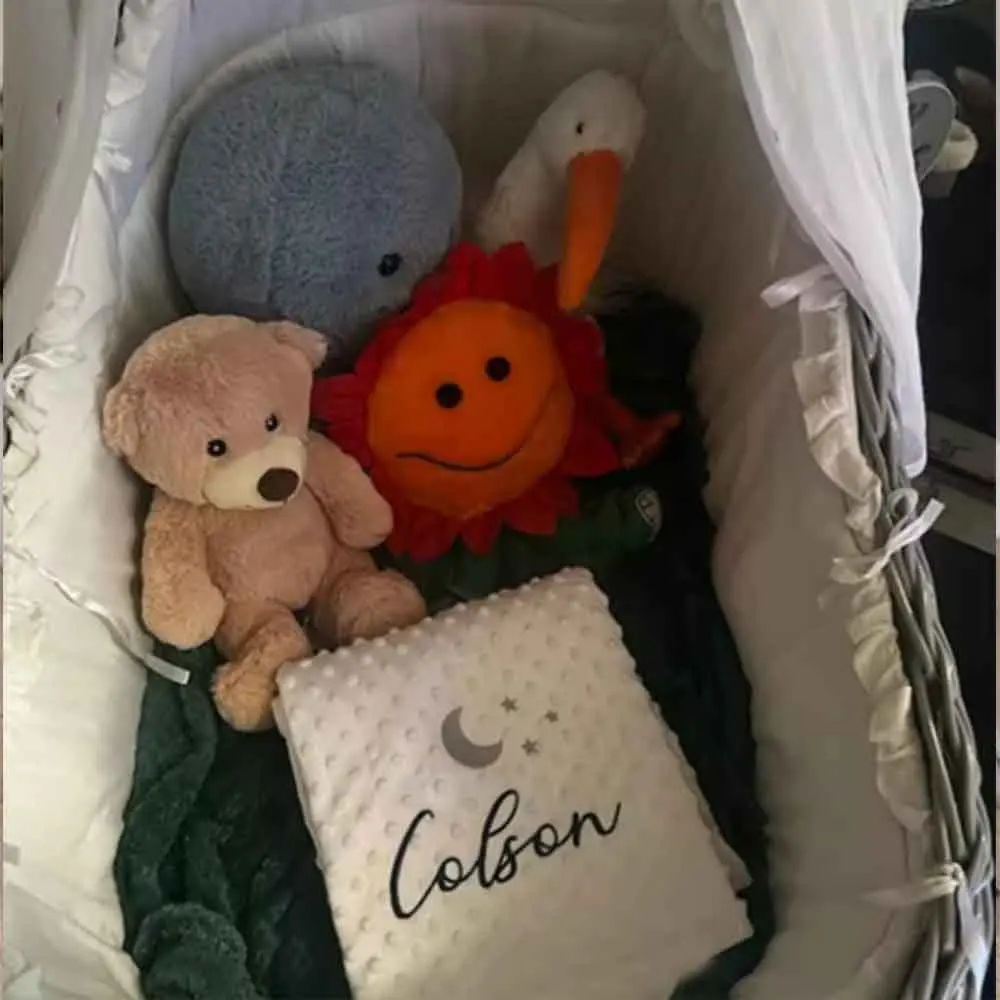 Personalized Name Moon with Stars Newborn Gift Blanket Customized Embroidery Name Toddler Stroller Soft Blanket Baby Shower Gift