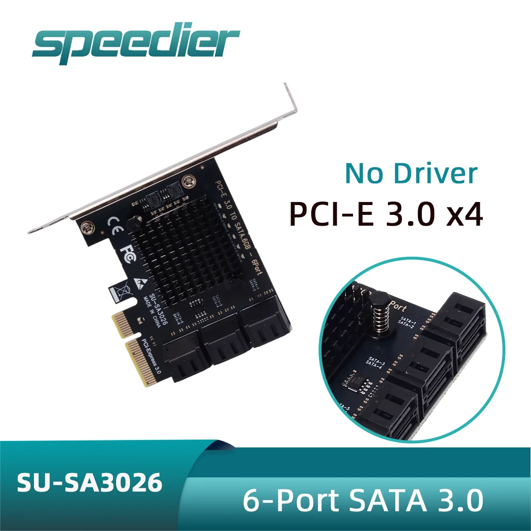 PCIe To SATA 3.0 Expansion Card 6-Port 24 / 20 / 16 / 12 / 8 / 10 Port SSD Solid State Drive Adapter Card X1 X4 X16 Driver-Free