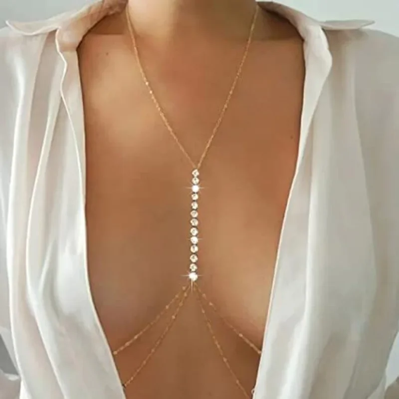 

Layered Rhinestone Body Chain Sexy Gold Body Belly Chain Beach Body Jewelry Party for Women Girls