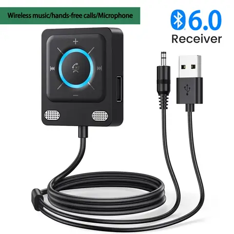 USB Bluetooth 6.0 Car Receiver Adapter with Mics and Noise Cancellation, 3.5Mm USB AUX Bluetooth Receiver Car Kit Stereo Audio