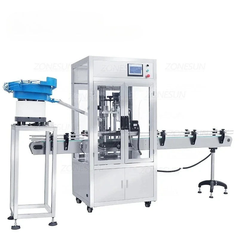 ZONESUN ZS-XG440DV Automatic Capping Machine Bottle Jar Screw Tops Cap Feeder Unscrambler Dust Cover