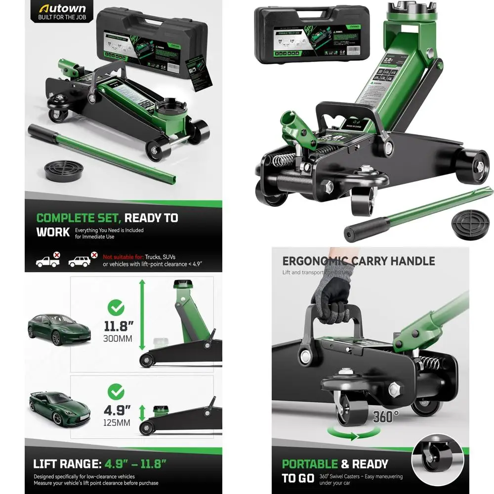 

2 Ton Compact Floor Jack - 4.9-11.8 Lifting Range for Sedans & Sports Cars, 4000 lbs Capacity, Non-Slip Pad & Carry Case