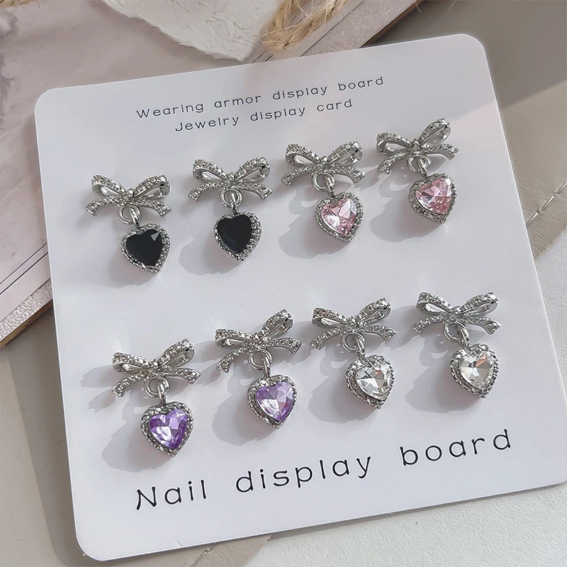 Kawaii Bow Nail Art Charms 3D ญี่ปุ่น Bow Tie เครื่องประดับเล็บ Rhinestone ตกแต่ง DIY จี้รูปหัวใจอุปกรณ์เสริม