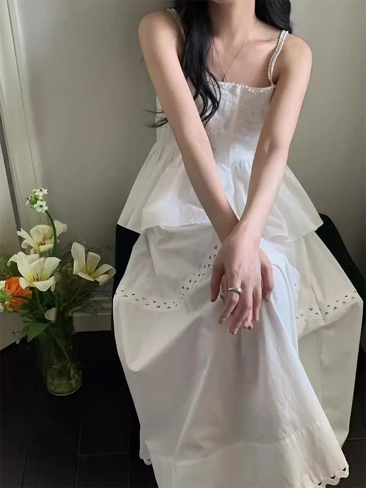 

Chic Summer Fre Sweet Waist-Cinching Strap Vest High Waist Hollow out Lace f Skirt Set Women's Faion Cotton Blend Ense...