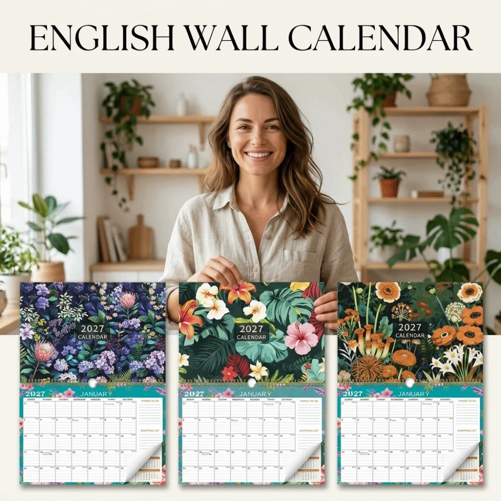 Monthly Layout 2027 English Wall Calendar Thick Paper Large Size Monthly Planner Calendar Spacious Planner Organizer