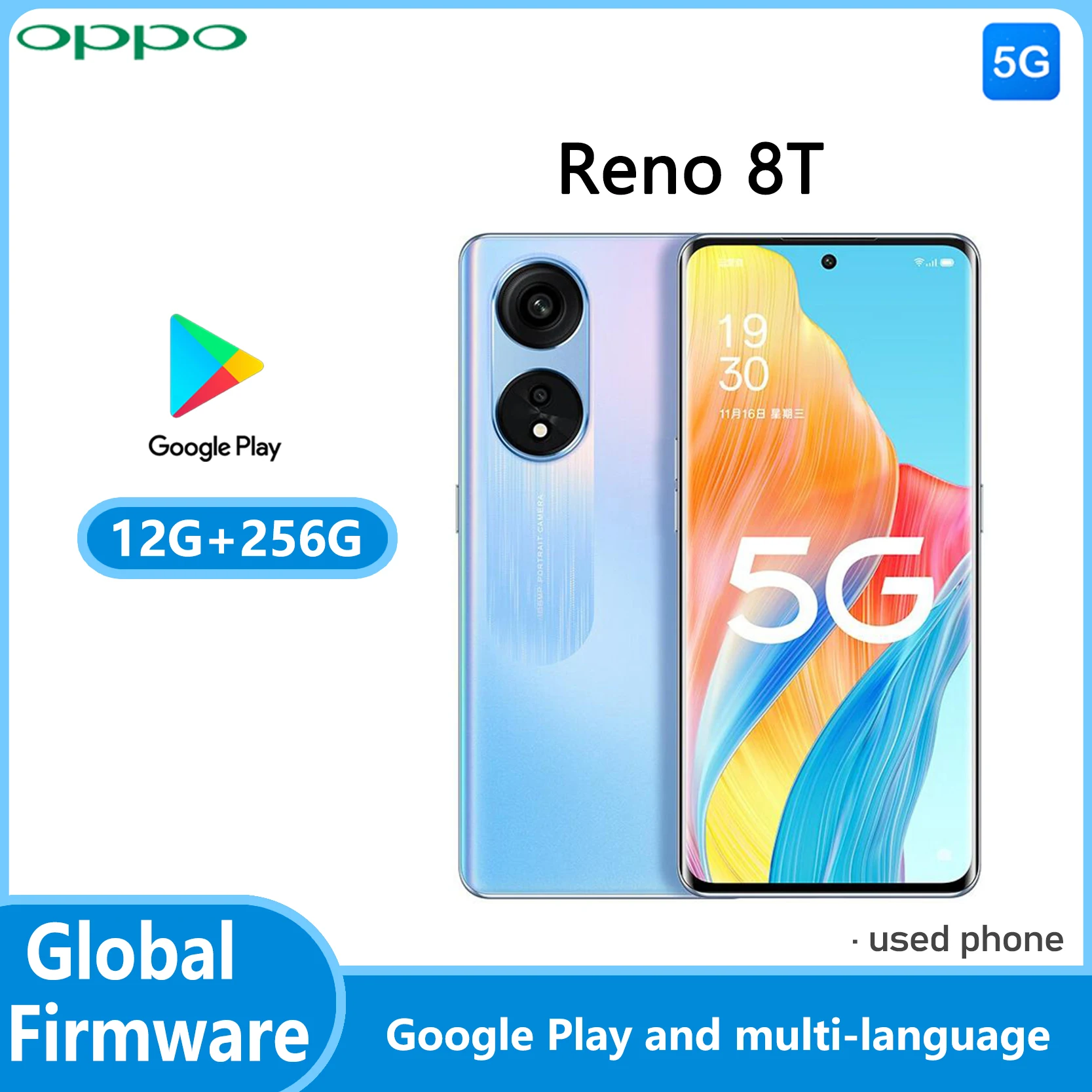 Global Firmware OPPO Reno 8T 5G Smartphone camera 108MP ColorOS 13 Snapdragon 695 RAM 12GB ROM 256GB 4800mAh T 8 used phone