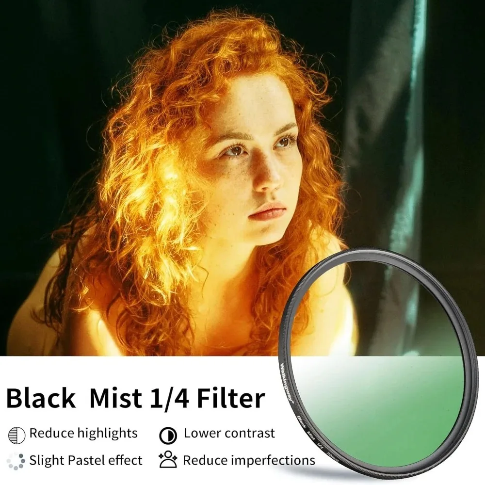 Black Mist 1/4 Filter Camera lens Soft Focus Lens Circular Filter Soft Glow Dream Cinematic Hazy Diffuser for hotography/Video