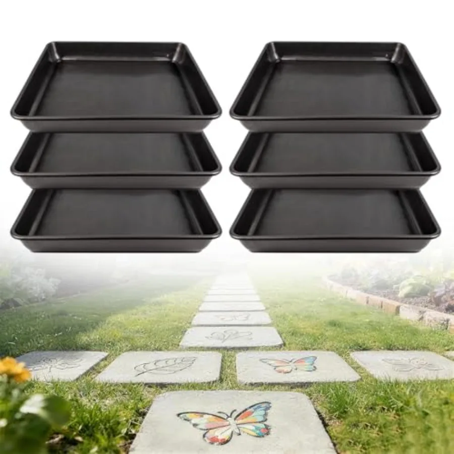 

6 Pcs Stepping Stone Mold Square Plastic Paver Molds for Concrete 12 * 12 in/ 1.73 in Depth Black Cement Tray Reusable DIY Form