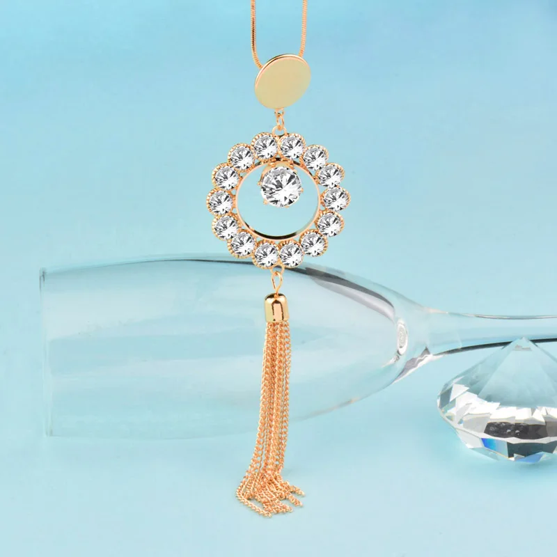 SINLEERY Vintage Hollow Square Rhinestone Long Tassel Pendant Necklaces for Women Jewelry Accessories MY284