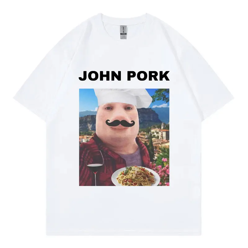 John Pork Funny Meme T-shirt Unisex 100% Cotton Casual Short Sleeve T Shirts High Quality Fashion Oversized T-shirts Streetwear