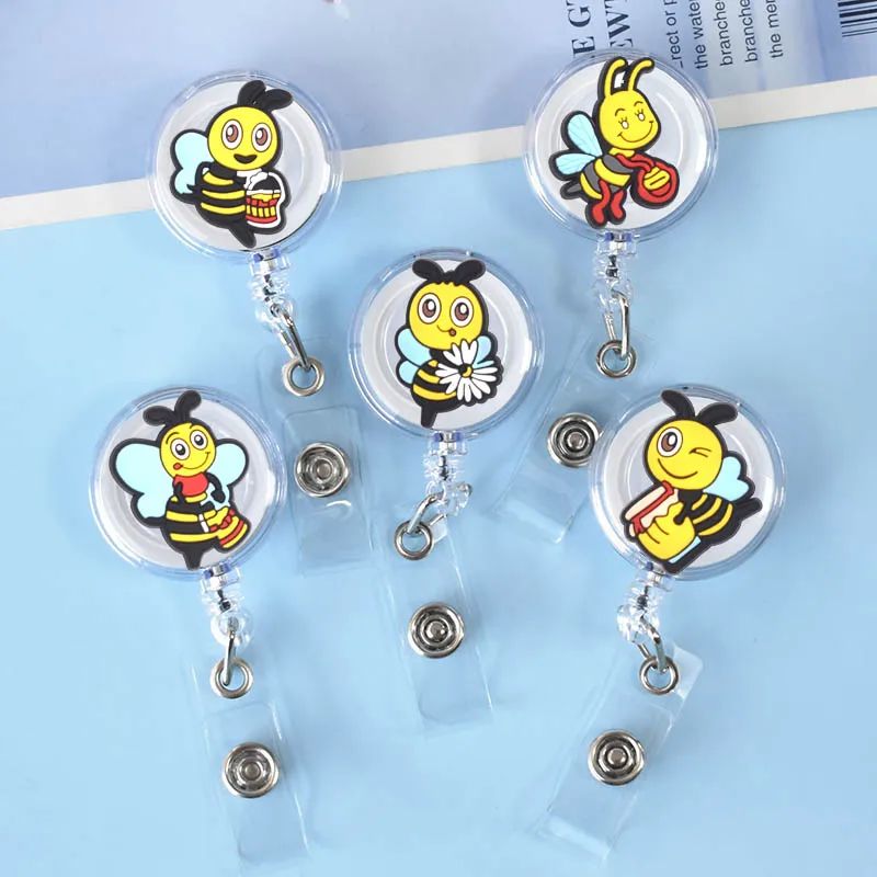 1pcs Cute Bee Flower Retractable Badge Reel Animal Alligator Clip Doctor Nurse Staff ID Card Work Card Badge Holder Accessories