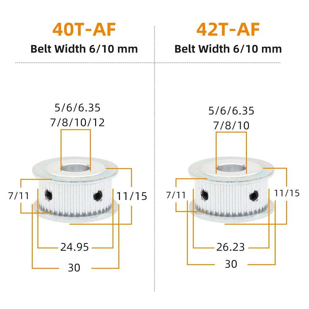 2GT 40T 42T Timing Pulley Bore Size 5/6/6.35/7/8mm Circle-arc Tooth Pitch 2.0 Width 6mm 10mm GT2 Timing Belt 40Teeth 42Teeth